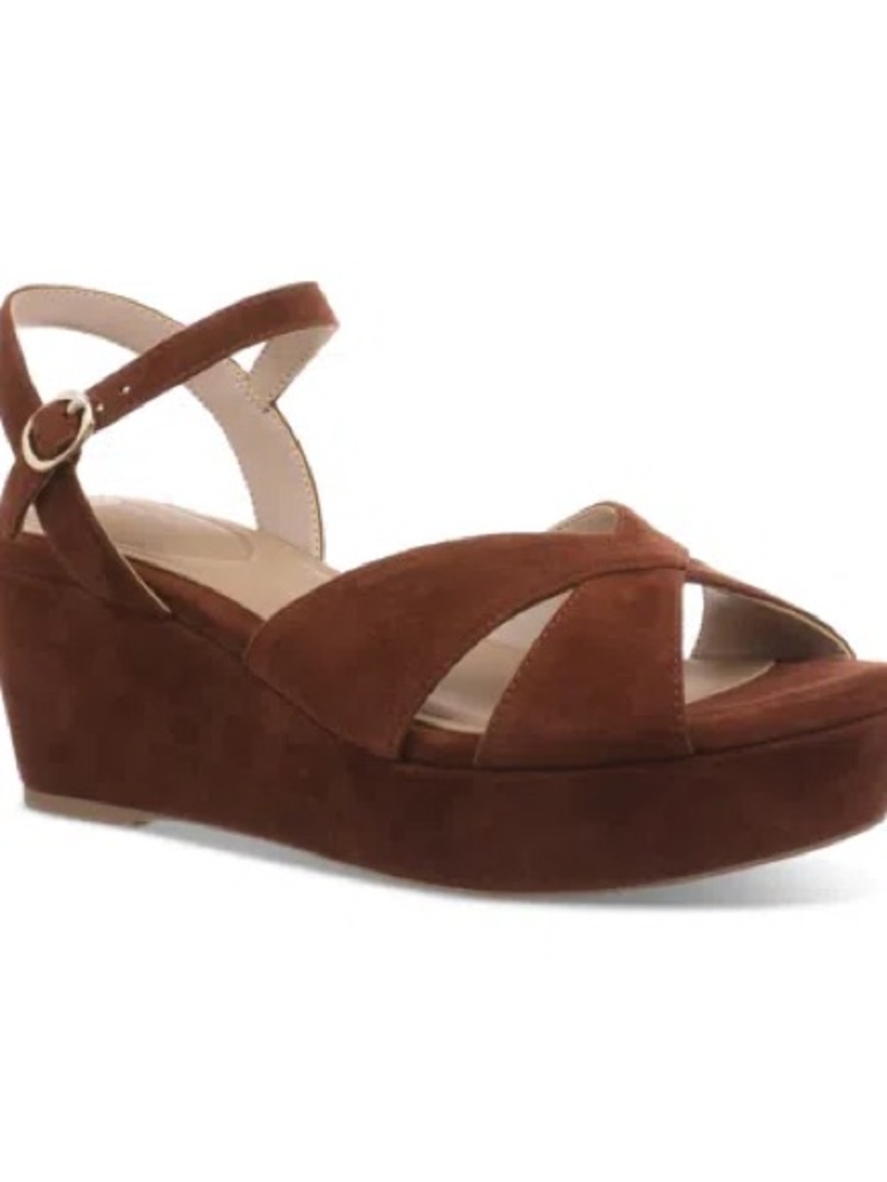 Women's Brown Suede Ankle-Strap Wedge Sandal